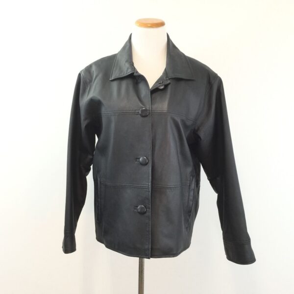 Womens KC Collection Black Leather Blazer Jacket