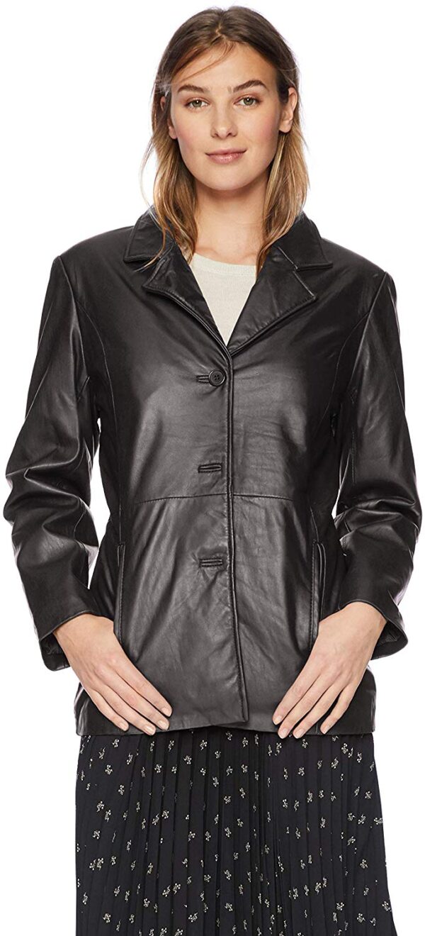 Women's Black Leather Button Front Hipster