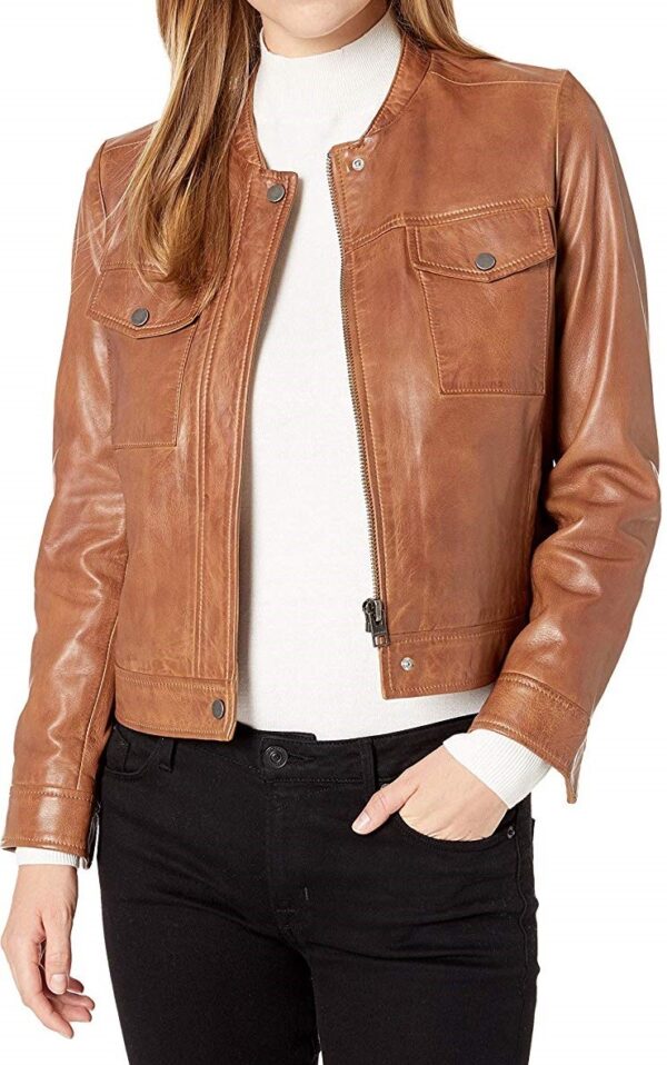 Women's Lucky Branded Brown Leather Jacket
