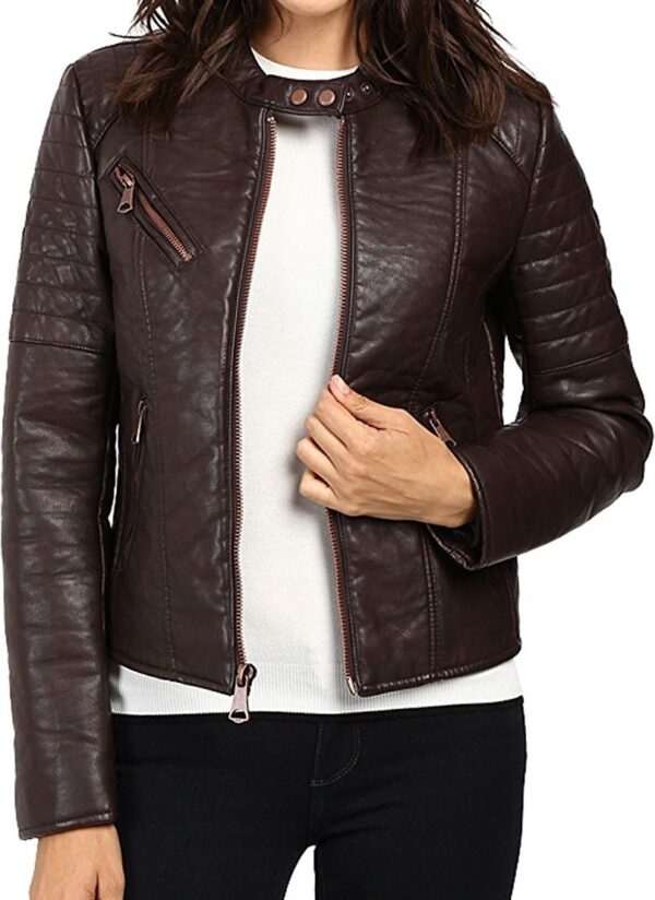 Womens Marc New York Andrew Vivian Brown Leather Jacket