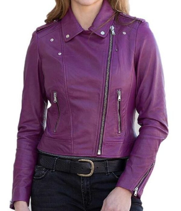 Womens Purple Classics Motorcycle Leather Jacket