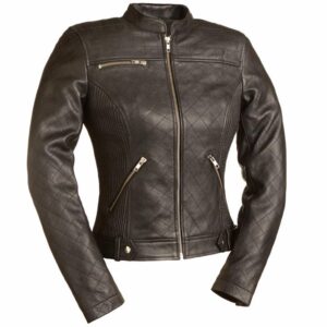 Womens Queen of Diamonds Brown Motorcycle Leather Jacket