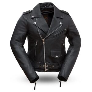 Womens Rockstar Black Motorcycle Leather Jacket