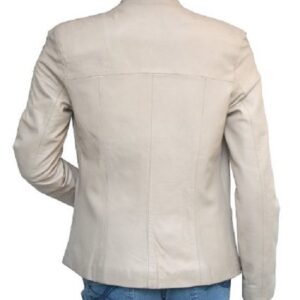 Womens Slim Designer Cream Leather Jacket