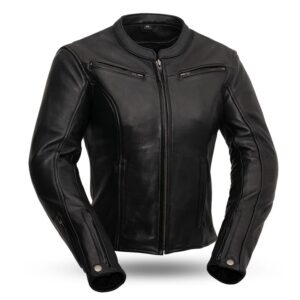Womens Speed Queen Black Leather Motorcycle Jacket