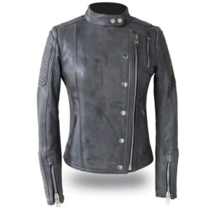Womens Warrior Princess Grey Leather Motorcycle Jacket