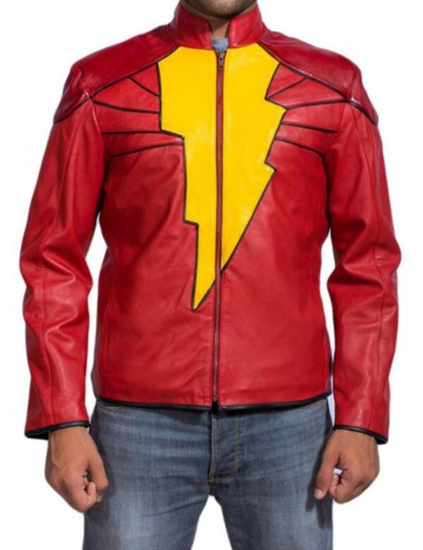 Zachary Levi Shazam Red Leather super hero Jacket