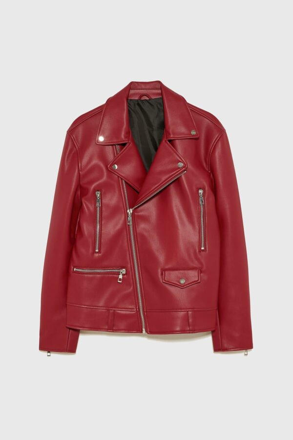 Zara Red Faux Leather Biker Jackets