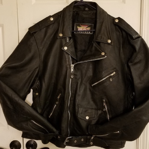 MAS Black Biker Leather Jacket
