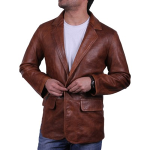 Brown Italian Leather Blazer Jacket