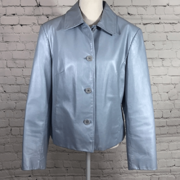 Womens Baby Blue Lord & Taylor Leather Jacket