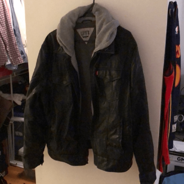 Mens Levi’s Leather Jacket With Hoodie