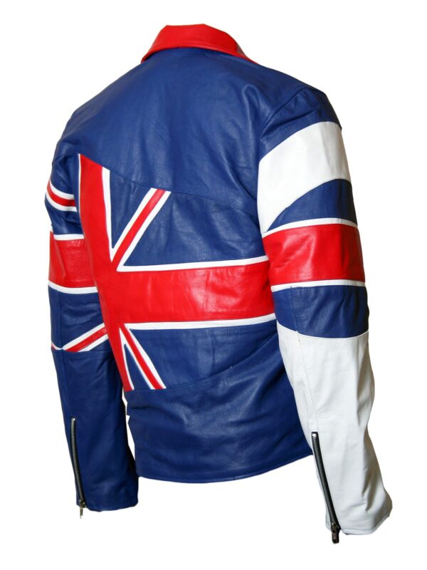 mens union jack flag england flag biker leather jacket back collar down