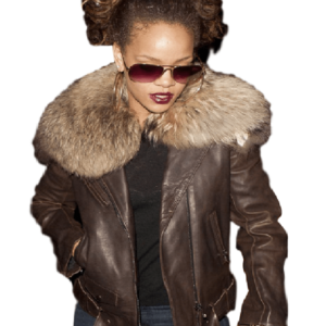 singer Rihanna Raccoon Fur Leather Jacket