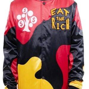 Eat The Rich Red Satin Varsity Jacket