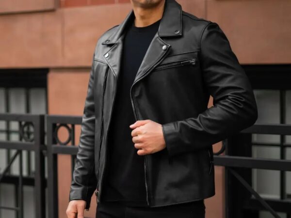 Mens Patches Design Black Leather Jacket