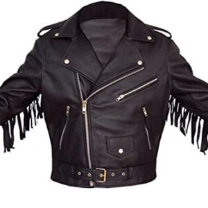 Black Fringe Tasseled Leather Jacket