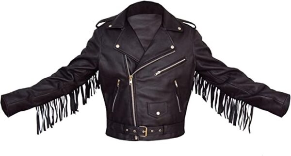 Men’s Black Fringe Tasseled Leather Jacket