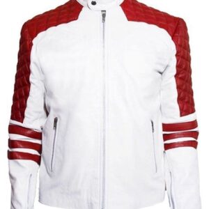 Men’s Quilted Red And White Leather Jacket