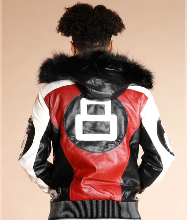 8 Ball Logo Fur Hoodeds Leather Jacket