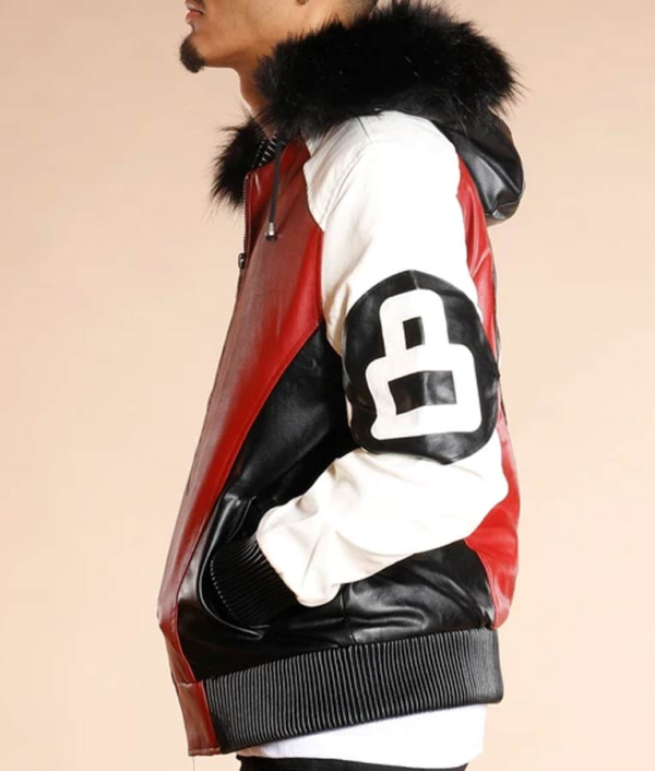 8 Ball Logo Furs Hooded Leather Jacket