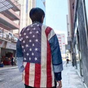 American Flag Patching Denim Kimono Jacket