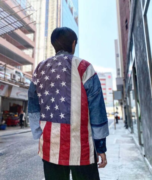 American Flag Patching Denim Kimono Jacket