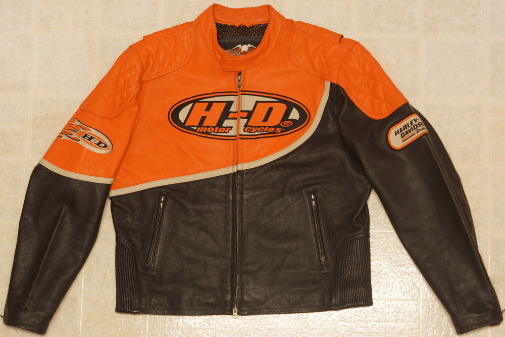 Black And Orange Harley Leather Jacket - Right Jackets