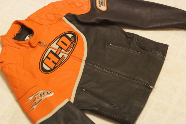 Black And Orange Harley Leathers Jacket