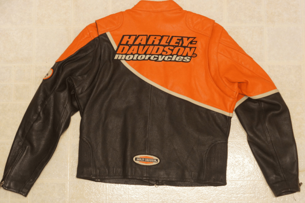 Black And Orange Harley Leather Jacket
