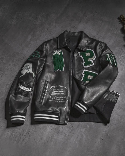 Mens Black Letterman Varsity Leather Jacket