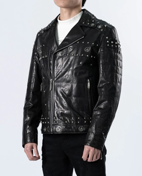 Black Rivet Punk Leather Moto Biker Jacket
