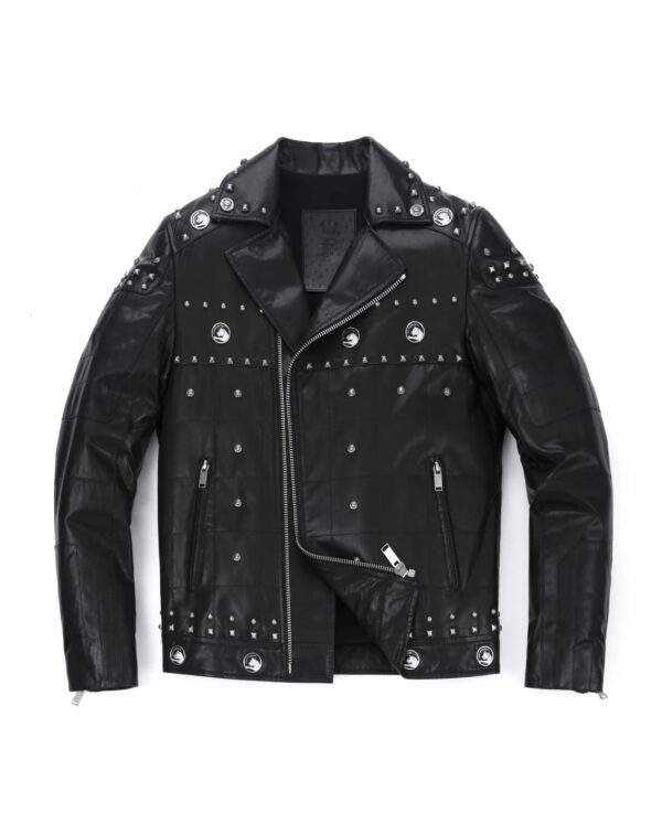 Black Rivet Punk Leather Moto Biker Jackets