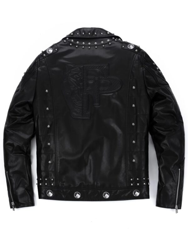Black Rivet Punk Leather Moto Bikers Jacket