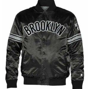 Brooklyn Nets Striped Satin Black Jacket
