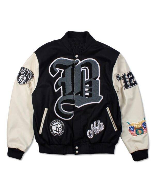 Brooklyn Nets Wool Varsity Leather Jacket