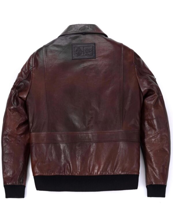 Brown Shirt Collar Patched Leather Bombers Jackets