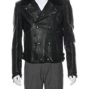 Burberry Brit Shearling Trimmed Black Leather Jacket