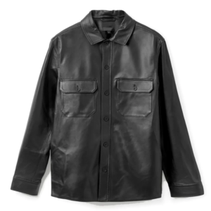 COS Flannel Overshirt Black Leather Jacket