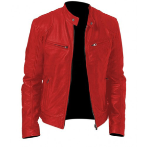 Cafe Racer Red Biker Leather Jacket