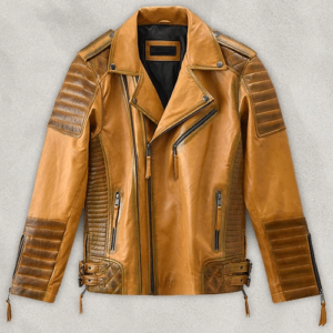 Charles Burnt Mustard Biker Leather Jacket