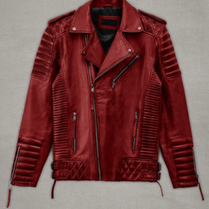 Charles Burnt Red Biker Racer Leather Jacket