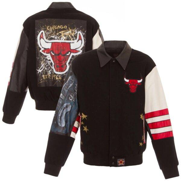 Jh Design Hand Painted Chicago Bulls Leather Jacket