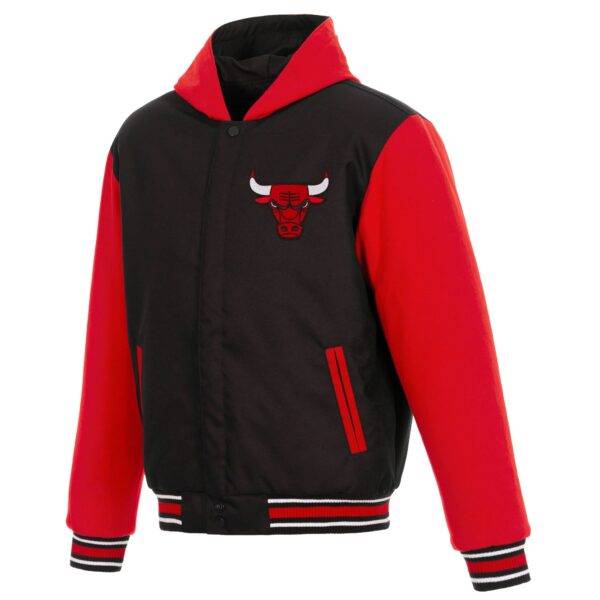 Chicago Bulls Two Tone Reversible Black Red Fleece Hooded Jacket
