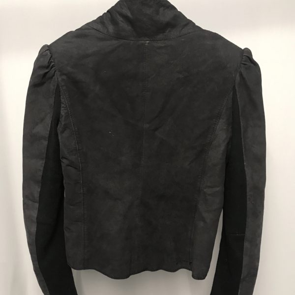 Muubaa Black Curved Zip Leather Cowl Neck Jacket