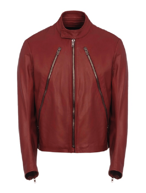 Diagonal Zip Leather Jacket