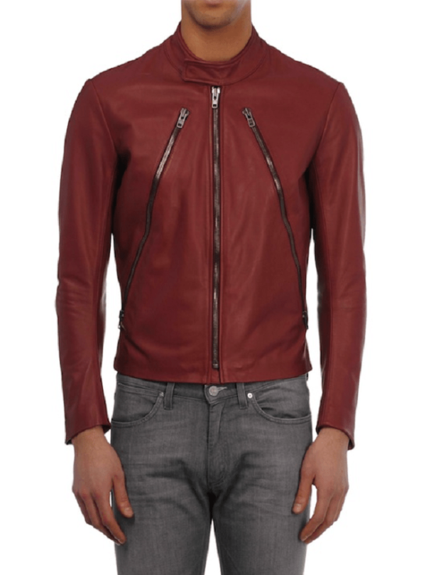 Diagonal Zip Leathers Jacket