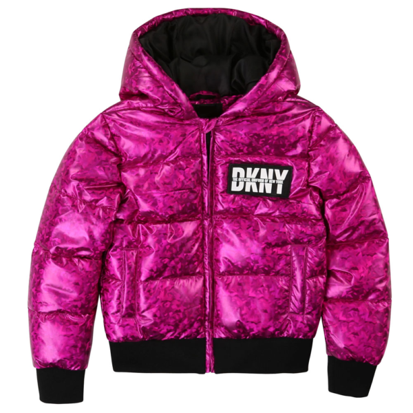 Dkny Girls Holographic Fuchsia Pink Coat