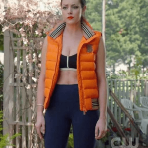 Dynastys Season 03 Elizabeth Gillies Orange Puffer Vest