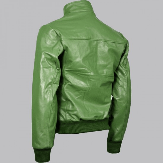 Expressive Greens Bomber Leather Jacket
